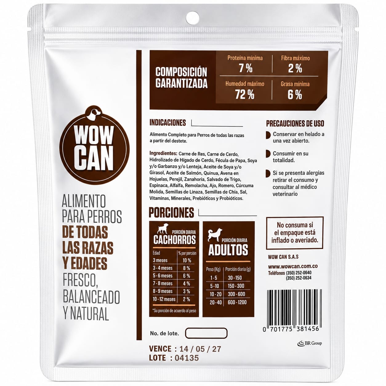 Wow Can Baja en Proteína Alimento Natural Cocinado al Vapor 300 gr